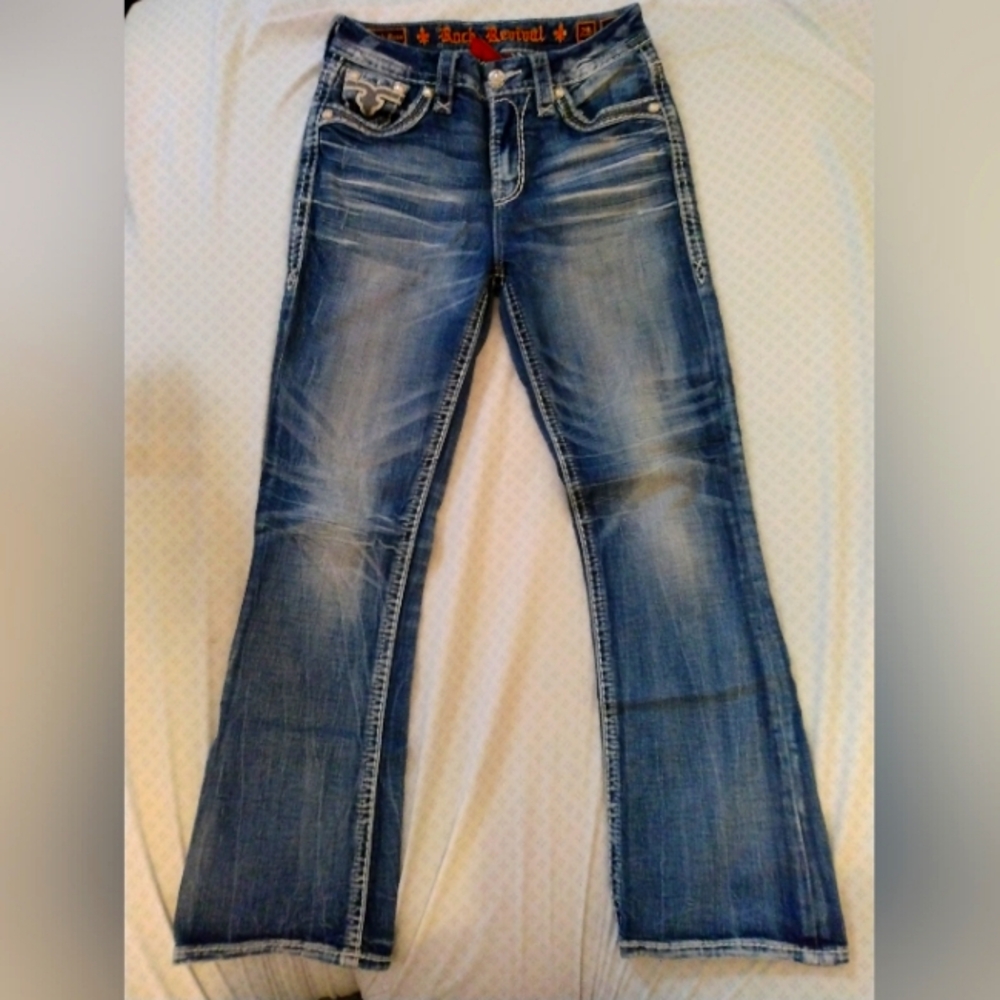 Women's Rock Revival Ash Rose Easy Boot Jeans size 26
